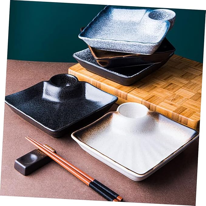 Ciieeo Creative Dipping Bowl Elegant Ceramic Appetizer Plates with Seasoning Dish Saucer and Vinegar Dish for Home Dining and Entertaining Beige
