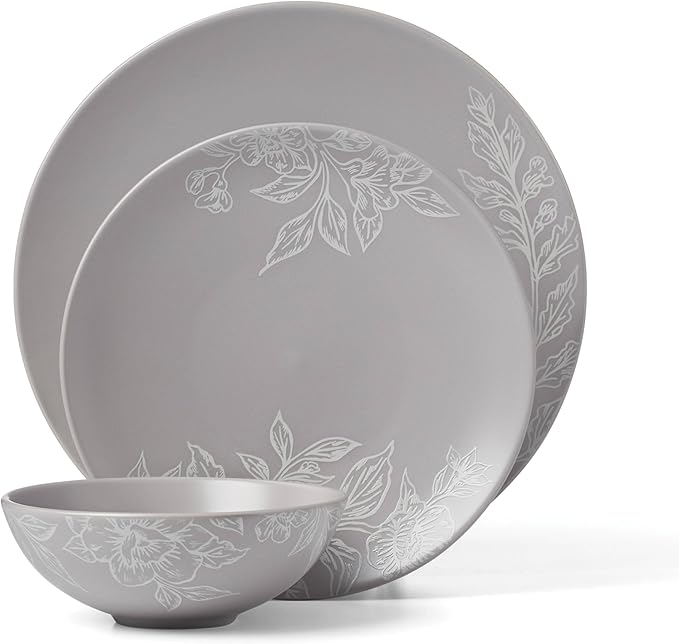 Oneida 897506 Roseto 12-Piece Dinnerware Set, Pumice, Grey