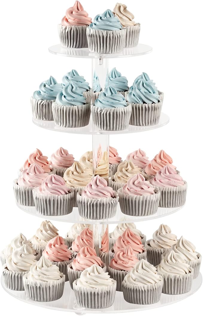 Acrylic Cupcake Stand Clear Cupcake Holder Display Stand Dessert Pastry Tower Stand for Wedding Birthday Bar Party Décor (Round - 4 Tier)
