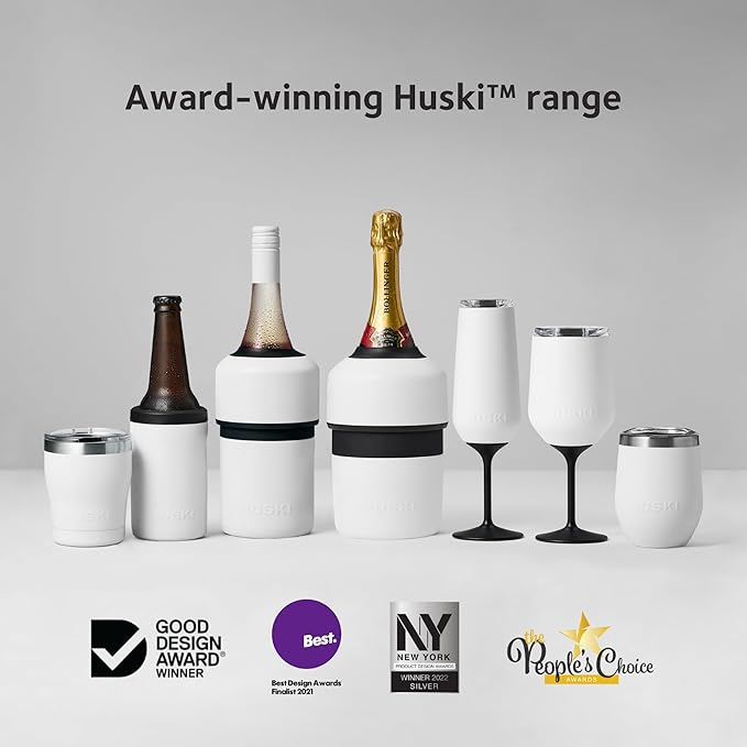 Huski Wine Tumbler 2.0 | NEW | Award-winning Design with Detachable Stem | Premium Stainless Steel Wine Glass with Lid | Triple Insulated Tumbler | 12oz Capacity | Great Gift (Champagne)