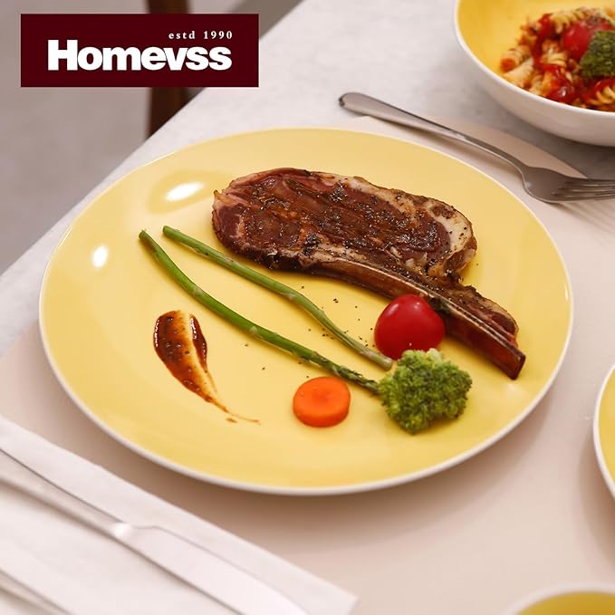 Stoneware Coupe Shape 12pc Dinnerware Set, Outside White + Inside Yellow