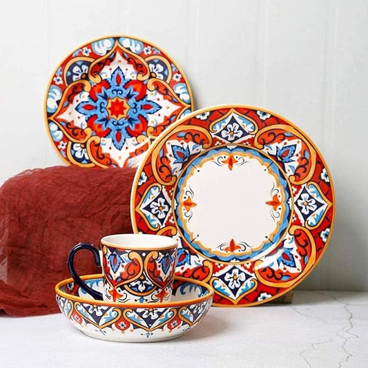 White Lace Ceramic Dinner Set for 6 People Porcelain Plates Bowls Service 20 Pieces