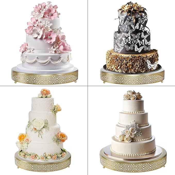 Cake Stand, Metal Round Cupcake Dessert Stand Cake Display Holder Cookies Fruit Serving Tray Decor for Wedding Party Birthday Baby Showers Anniversary (16in, Gold)