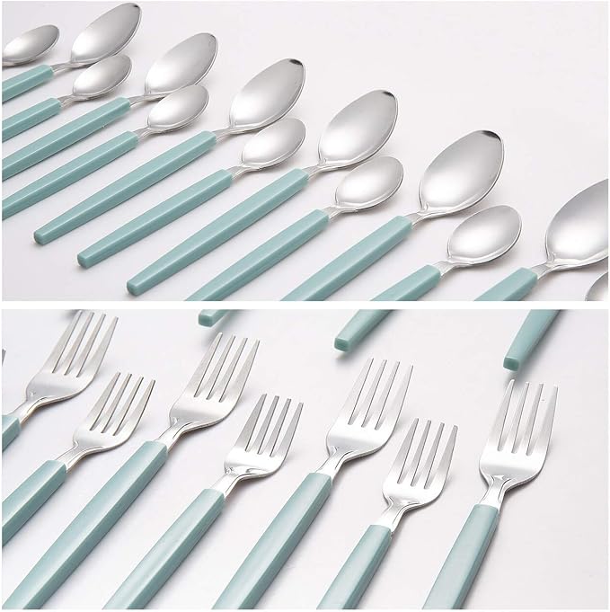 Cutiset 40 piece Stainless Steel Kitchen Flatware set with organizer, Camping Silverware set with color handles set of 8