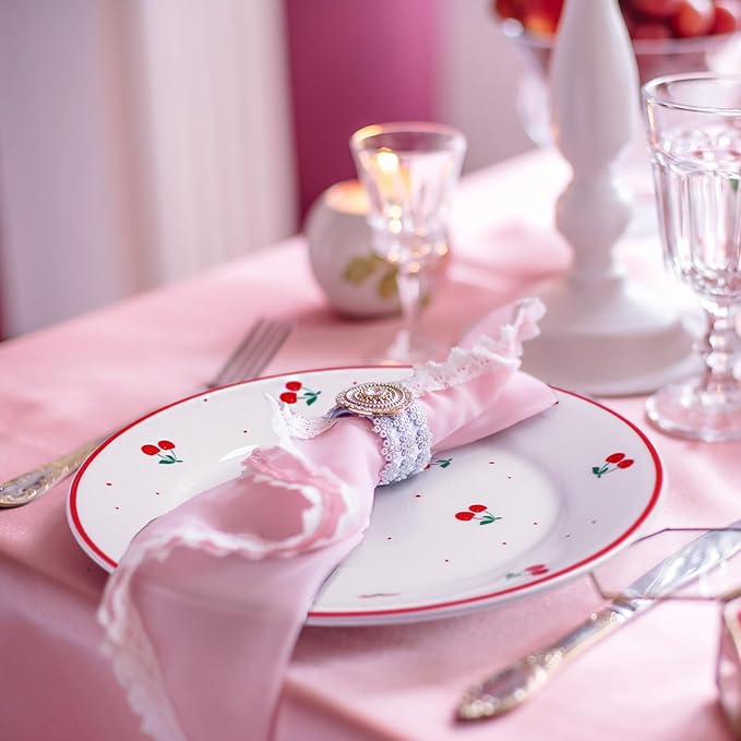 Honeydak 6 Pcs Valentine's Day Decorations Cherry Plates Ceramic 6 Inch Salad Appetizer Dessert Dish Cutlery for Fruits Galentines Cherry Birthday Supplies Wedding Table Party Decorations Favors