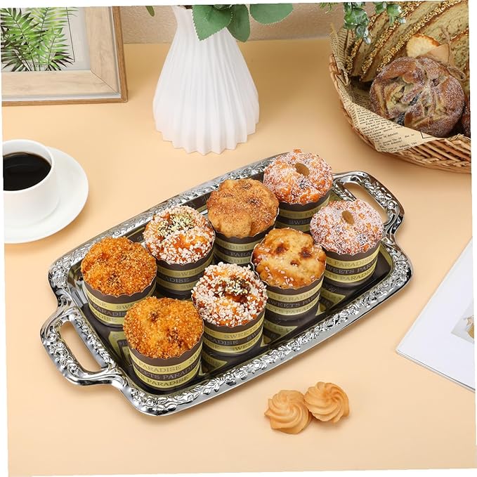 1Pc Vintage Metal Kitchen Tray Multi Purpose Serving Tray for Dining Room Tableware Food Plates with Handles Retro Style for Kitchen and Living Room Decor