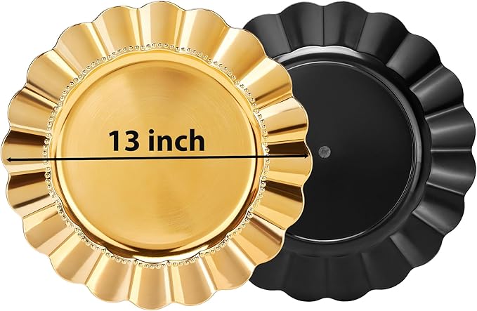 12 Piece Gold Charger Plate Set, 13Inch Round Disposable Charger Plates Alternative, Versatile Decorations for Events, Holidays, Celebrations and Gift Ideas