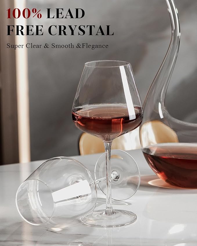 Extra Large 32oz Wine Glasses Set of 4 - Hand Blown Red Wine Glasses With Long Stem - Crystal Giant Burgundy Red Wine Glasses Clearer, Thin, Gift Packaging for Mothers Day, Wedding,Birthday