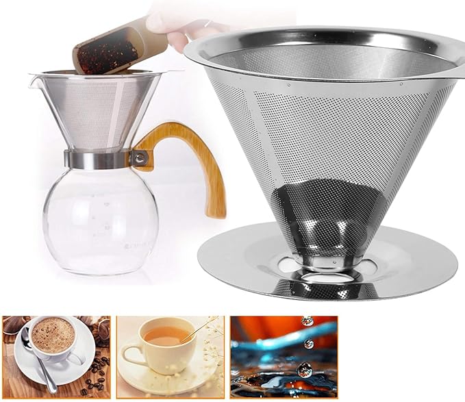 Pour over Coffee Dripper, Double Layer Mesh Filter Cup Stainless Steel Coffee Filter Reusable Dripper for Single Cup Brew