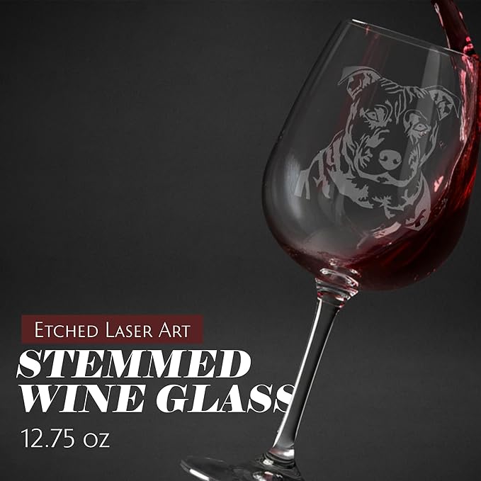 Etched Laser Art Personalized Dog Themed Etched Wine Glass - Custom Dog Breed Wine Glasses, Ideal for Pet Lovers, Personalized Birthday Gift for Men & Women - Staffordshire Bull Terrier, 12.75 oz