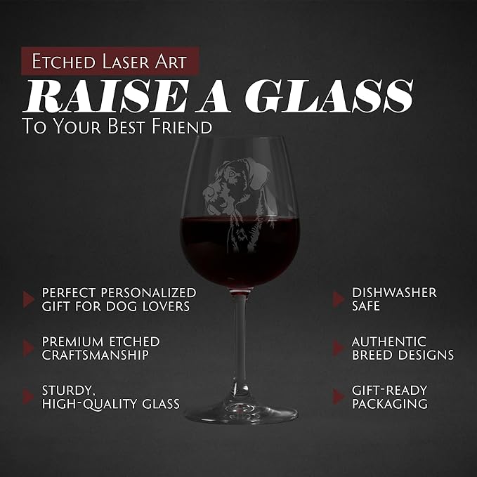 Etched Laser Art Great Dane Customized Personalized Dog Themed Etched 12.75oz Wine Glass Custom Dog Breed Wine Glasses for Pet Lovers, Unique Birthday Gift for Men & Women, Personalized Gift