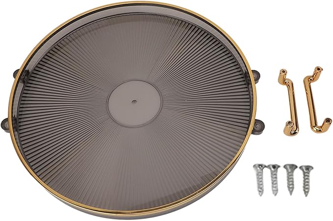 Dioche Elegant Round Serving Tray with Gold Handle and Golden - Multifunctional Display Tray for Fruits, Desserts, Snacks, and Decor (Smoky Gray)