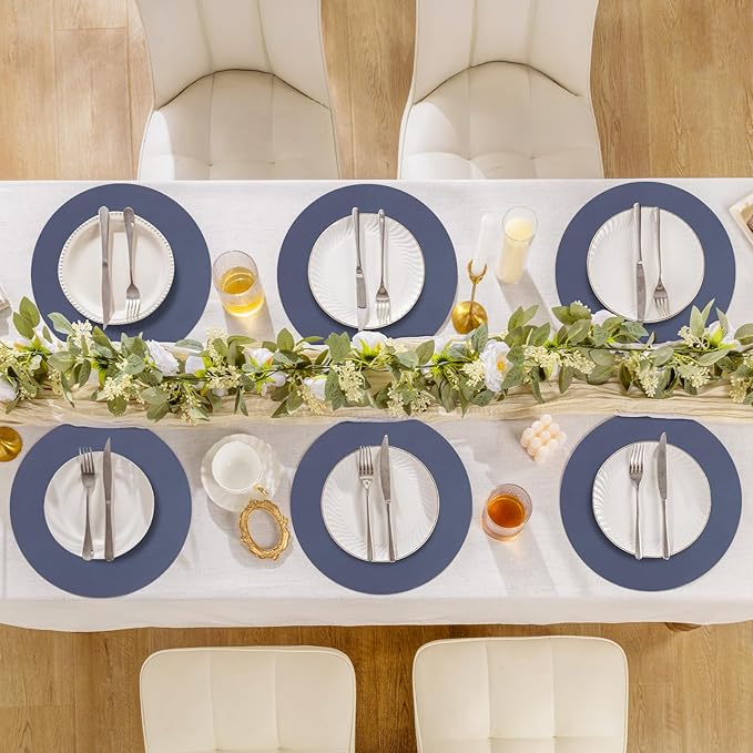 SHACOS 100 PCS Round Paper Placemats 13 inch Disposable Paper Place Mats for Dinner Wedding Birthday Party Festival Table Decoration Indoor Outdoor, Navy Blue