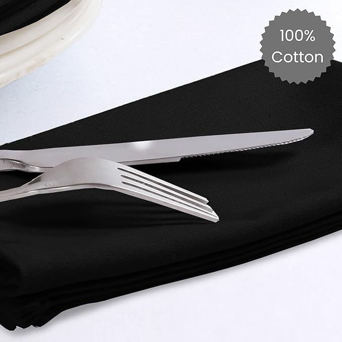 Set of 12 Cloth Dinner Napkins 100% Cotton - Soft Durable Washable - Ideal for Farmhouse Party Weddings Christmas Easter - Perfect Everyday Use Table Linen Cloth Napkins Black 17x17