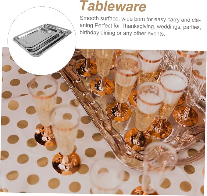 4pcs Stainless Steel Serving Tray Silver Food Plate Snack Plate Decorative Trays for Home Restaurant Clean Fruit Bread Cake