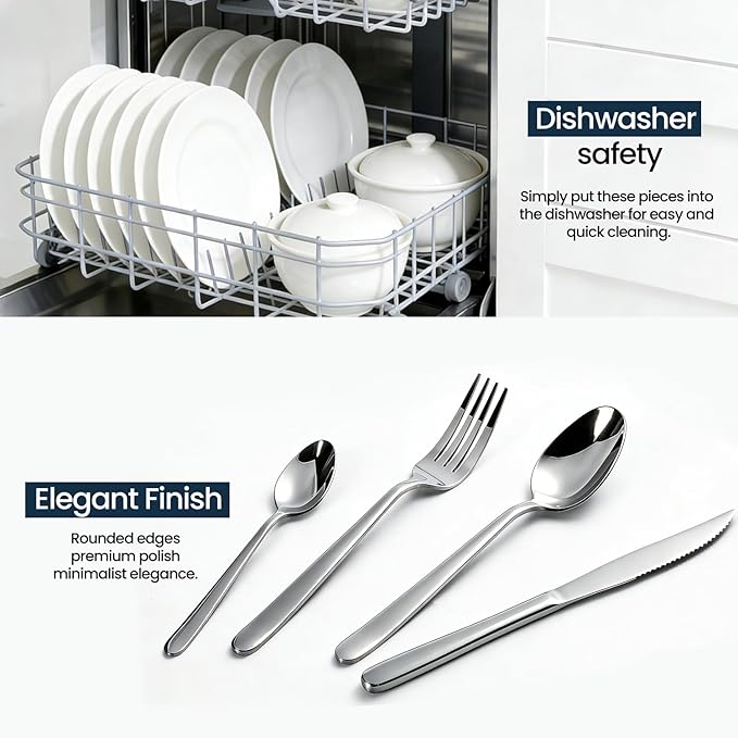 GRANDMEISTER 75-Piece 18/10 Stainless Steel Silverware Set with Gift Carrying Case, 3.0MM Thick, Elegant Design, Serves Parties 12 people, Mirror Polished, Dishwasher Safe Cutlery Set