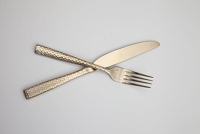 Fortessa Lucca Faceted 18/10 Stainless Steel Flatware, Solid Handle Table Knife, 9.9", Set of 12, Brushed Gold