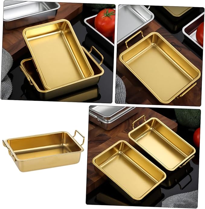 OUNONA Stainless Steel Food Serving Tray Handles Flat Bottom Silver Easy to Clean Kitchenware