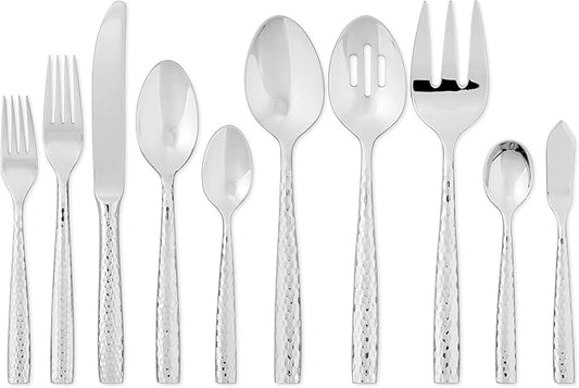 UPware 45-Piece 18/8 Stainless Steel Flatware Set, Service for 8, Include Knives/Forks/Spoons/Teaspoons/Salad Forks/Serving Fork and Spoon, Mirror Polished, Dishwasher Safe (Martello)