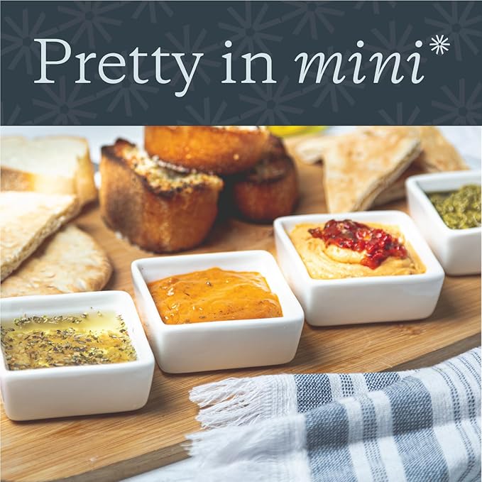 Vikko Porcelain White Dipping Sauce Cups, Set of 4, Square, Stackable, 2.0 oz, Microwave and Dishwasher Safe