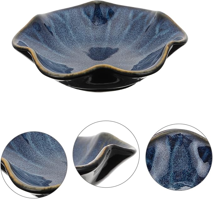 KICHOUSE 3pcs Japanese-style Ceramic Sauce Plates Dipping Bowls Blue Glazed Tableware for Appetizers and Snacks