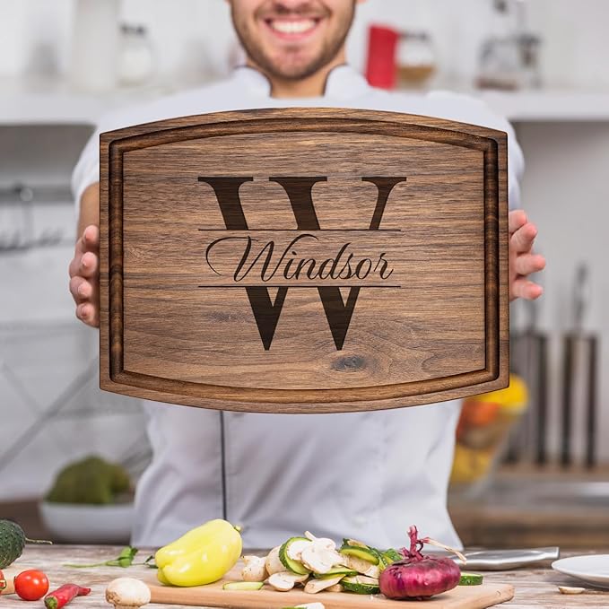 Personalized Cutting Board, Custom Wedding, Anniversary or Housewarming Gift Idea, Wood Engraved Charcuterie, for Friends and Family, Monogram Initial Design 004