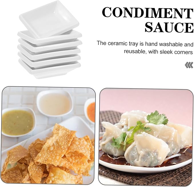 6pcs Rectangular Sauce Dishes Snack Plate Condiment Bowl Ceramic Appetizer Serving Tray