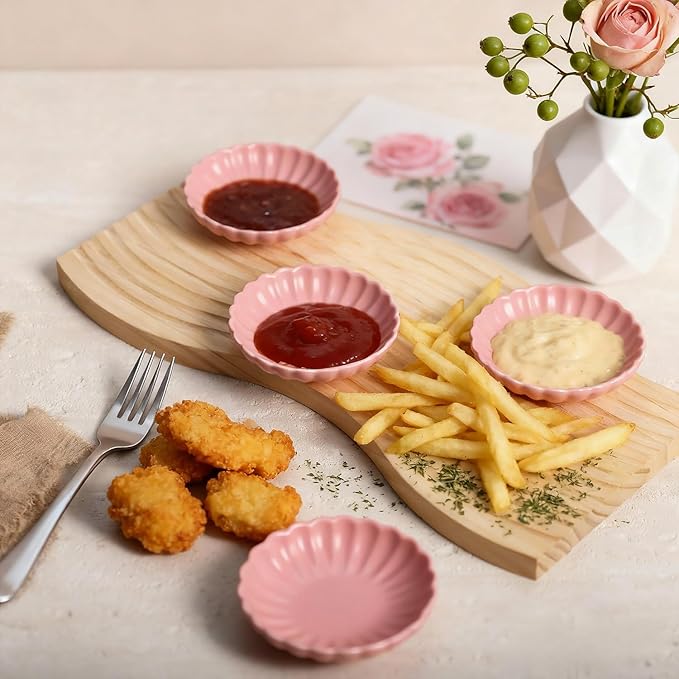 Gaolinci 3.5 Inches Flower Shape Ceramic Sauce Dish,Mini Side Seasoning Dish,Snack Serving Dishes,Porcelain Small Saucer Set(Set of 4)