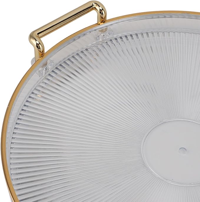 Dioche Elegant Round Serving Tray with Gold Handle and Golden - Multifunctional Display Tray for Fruits, Desserts, Snacks, and Decor (Transparent)