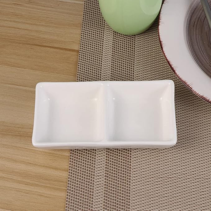 Kichvoe 2-Compartment Ceramic Snack Dish Divided Sauce Plates Appetizer Serving Tray for Soy Sauce Vinegar Ketchup Condiments 4.72X2.75In Ideal for Home Kitchen Gatherings