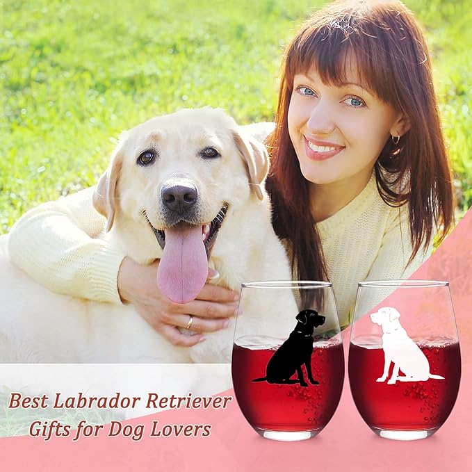 Futtumy Labrador Retriever Wine Glasses - Set of 2, Gifts for Dog Lovers for Christmas, Birthday, Mother's Day - 17Oz Women's Wine Glasses