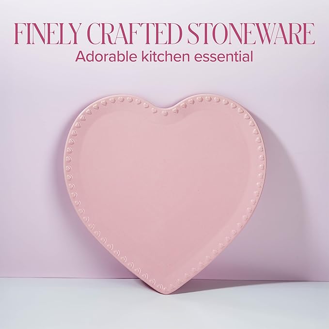 Paris Hilton Heart Cake Plate, Ceramic Serving Plate for Desserts, Cakes, Pastries & Treats, Durable Pink Heart-Shaped Platter for Parties, Holidays & Home Décor, 12-Inch, Pink