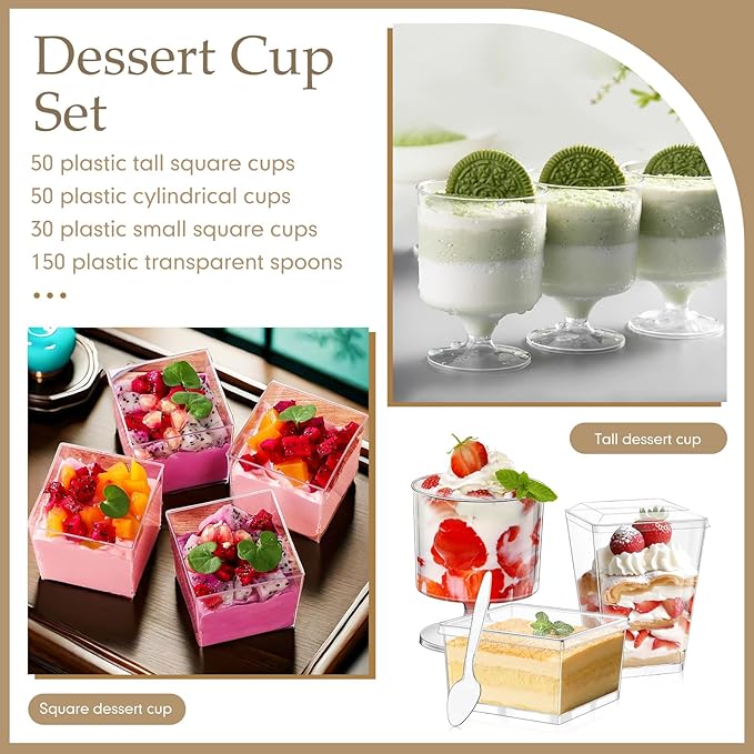 tchrules 280 Packs Dessert Cups with Lids, 5oz Mini Clear Plastic Dessert Cup Parfait Appetizer Cups for Serving Fruit Trifle Mousse Ice Cream and Pudding (280)