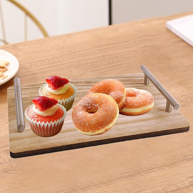 Elegant Donut Serving Tray with Convenient Handle for Desserts, Silver