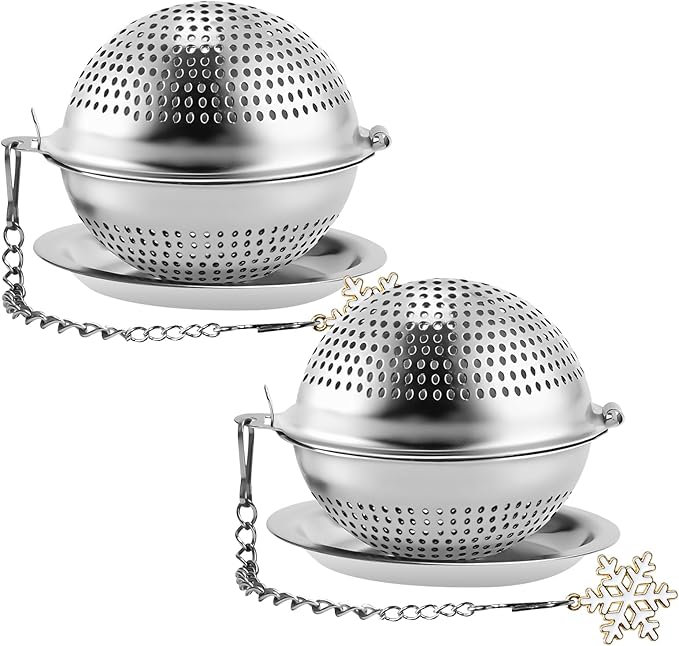 Numola 2Pcs Tea Ball Infuser - Locking Clasp Tea Strainer with Chain, Food Grade 304 Stainless Steel Loose Leaf Tea Steeper for Herbal/Green/Black Tea - Reusable Tea Infuser for Home, Office & Travel