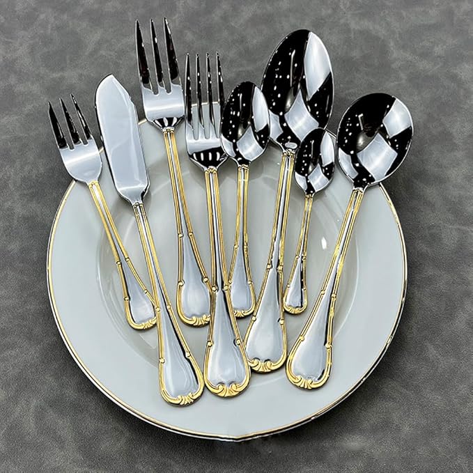 Gold Silverware Set 20 Piece Stainless Steel Golden Flatware Set for 5, Silver Tableware Set with Gold-Plated Trim, Gift Package for Christmas and Thanksgiving&Halloween