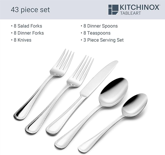 Seaport 43-piece Stainless Steel Silverware Set, Flatware Service for 8
