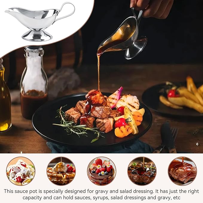 Gravy Boat, Mini Sauce Jug Stainless Steel Gravy Boat with Handle Sauce Cup with Dripless Lip Spout for Gravy Sauces Salad Dressings Cream(3oz)