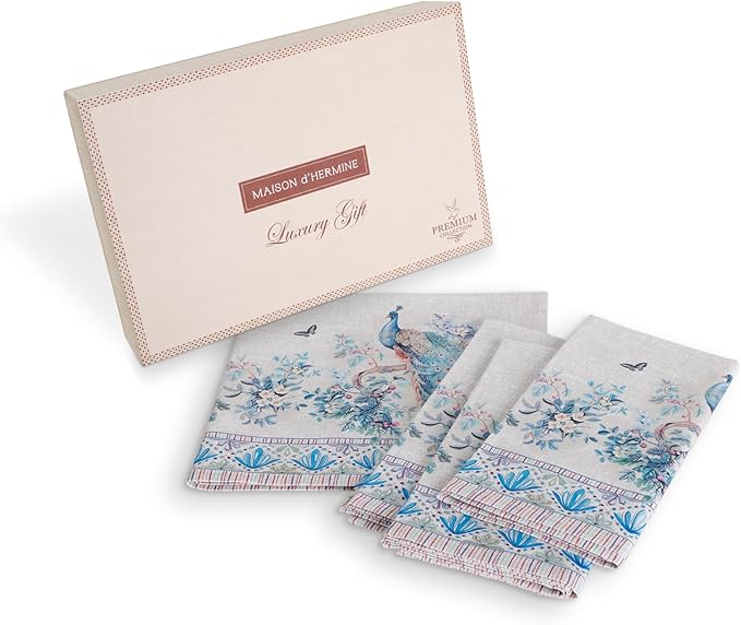Maison d' Hermine Napkin 100% Combed Cotton Premium Cloth Napkin Decorative Washable Napkins Set of 4 for Home, Kitchen, Dining, Cocktail Parties & Camping - Peacock Utopia (20”X20”)