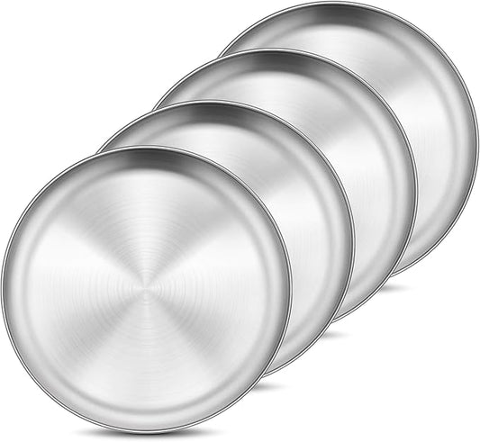 Onader 4-Piece Stainless Steel Plates, 7.8 Inch 304(18/8) Metal Round Dinner Plate, Kids Toddlers Dishes for Serving, Dishwasher Safe