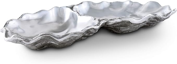 Arthur Court Aluminum Oyster Vanity Tray, Desktop Storage Organizer, Catchall, Valet, Nightstand or Dresser/Serving Food Tray Coastal Décor - 6 inch x 10 inch