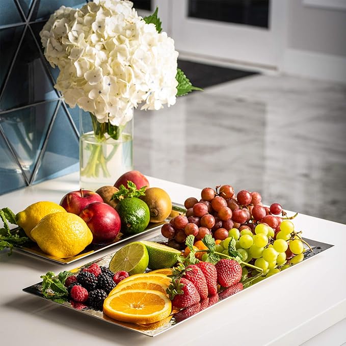 Silver Hammered Trays - Silver Serving Tray and Platters - Appetizer Tray - Chrome Platters (2 Pack Rectangle)