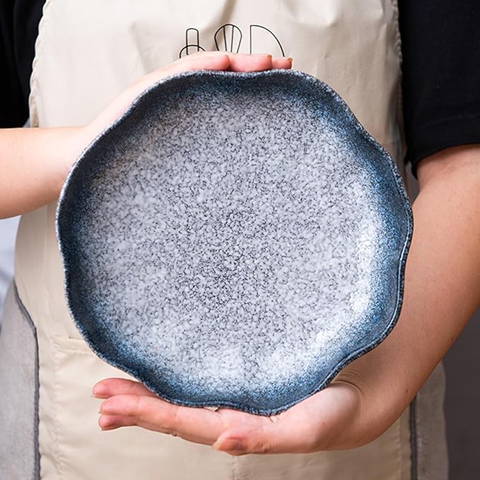 SONGCHAO Party Supplies 8-inch Vintage Plate Household Dish Salad Plate Ceramic Tableware Deep Plate Irregular Dinner Plate Kitchen Fruit Tray Party Plates (Color : B)
