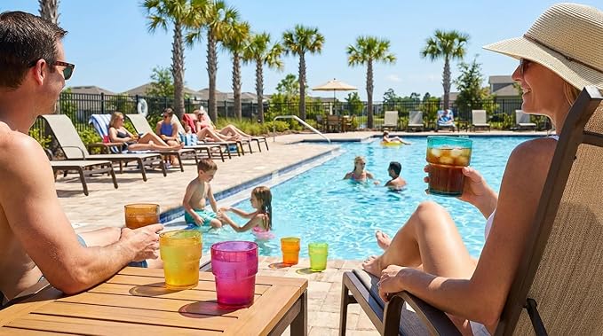 WowProLiv 14 oz Plastic Stackable Drinking Tumblers, BPA-Free, Dishwasher Safe, Durable Shatterproof Reusable Kid Cups, Everyday Water/Juice Glasses for Indoor/Outdoor (Set of 8, Gift Box)