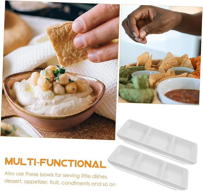 Amosfun 2Pcs Rectangular Ceramic Sauce Dishes Appetizer Plates for Dipping Fruit Condiment Bowls Versatile for Home School Picnic Travel