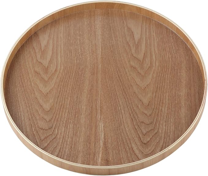 19” Black Round Leather Tray For Coffee Table,Black Round Serving Tray,Black Round Tray Round Shape Solid Wood Tea Coffee Snack Food Meals Serving Tray Plate Restaurant Trays Black (Wood)