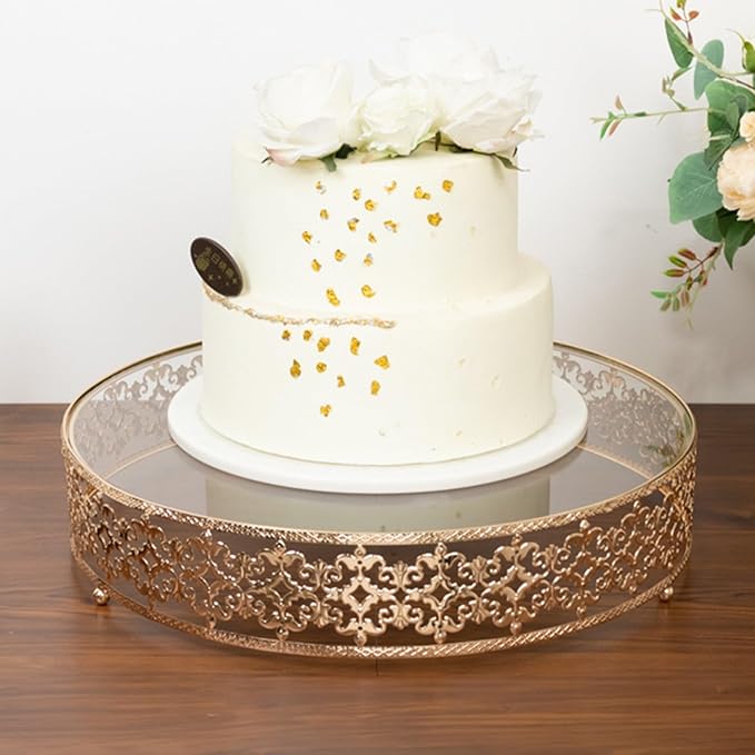 Efavormart Cake Stand in Gold Baroque Ornate with Glass Top, Round Dessert Display Tray - 18"