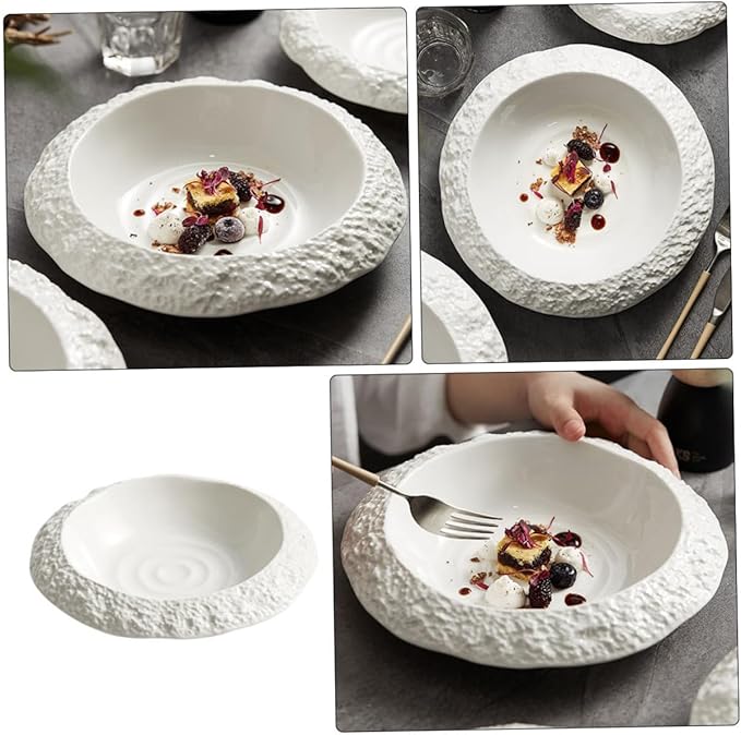 STOBAZA Ceramic Plate with Unique Rock Pattern Decorative Dish for Appetizers Snacks and Salads Elegant Dinnerware for Home and Restaurant Use