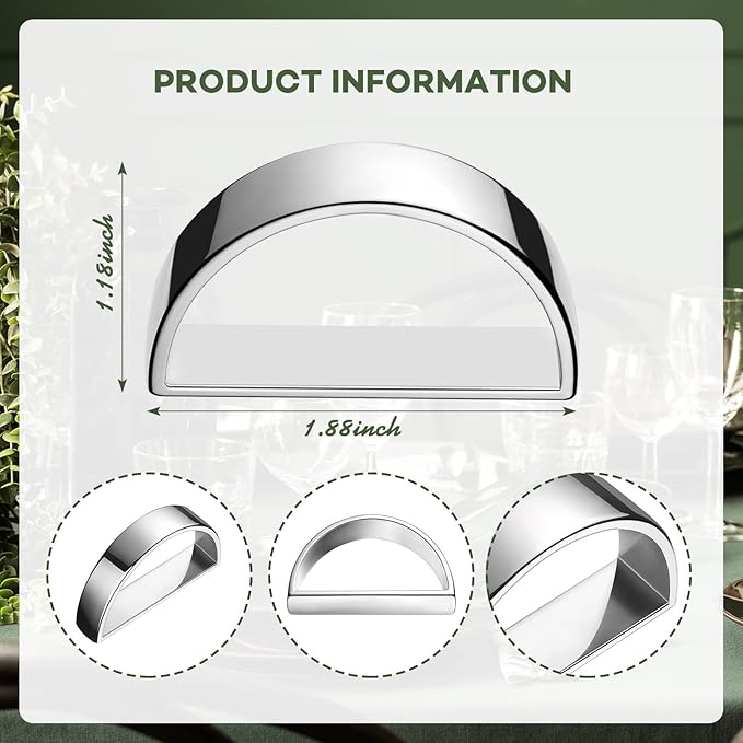 20 Pcs Stainless Steel Napkin Rings Metal Napkin Ring Holders Easter Modern Serviette Buckles Metallic Adornment for Spring Table Kitchen Dinner Party Wedding(Bright Silver Semicircle)