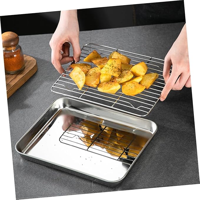 Zerodeko 1Pc Serving Tray with Net Bracket Multi Functional Food Storage Plate for Draining Steaming and Baking